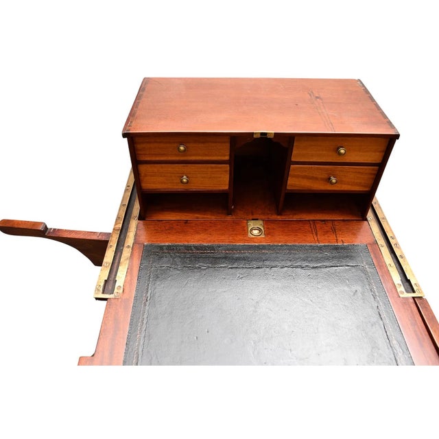 Brown 1950s Ladies Mahogany Metamorphic Leather Top Writing Desk, Drop Leaf Table For Sale - Image 8 of 13