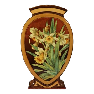 Aesthetic Movement Doulton Faience Shaped Botanical Pottery Vase Signed by Artist Mary M Arding