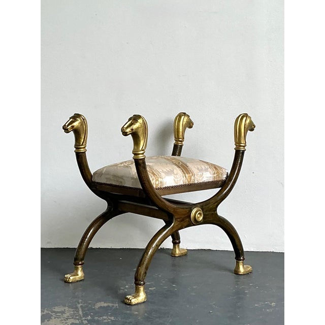 Gold Vintage Egyptian Revival Gilt Ram’s Head Curule Seat For Sale - Image 8 of 15