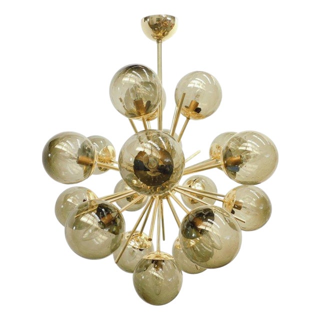 21st Century Diciotto Polished Brass Smoky Bubbles Murano Sputnik Chandelier by Fabio LTD For Sale