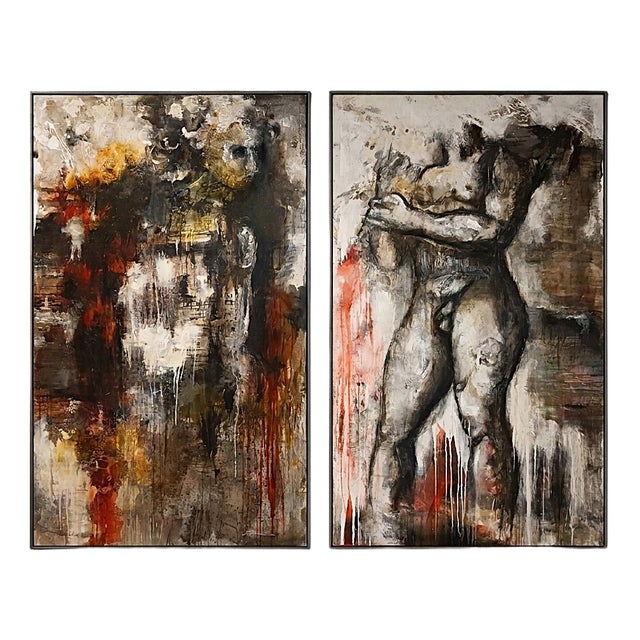 Pair of Abstract Figurative Nude, 1960, Oil on Canvas For Sale