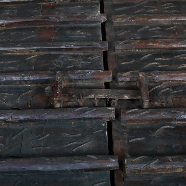 Antique Indian Teakwood and Painted Iron Compound Door For Sale - Image 4 of 6