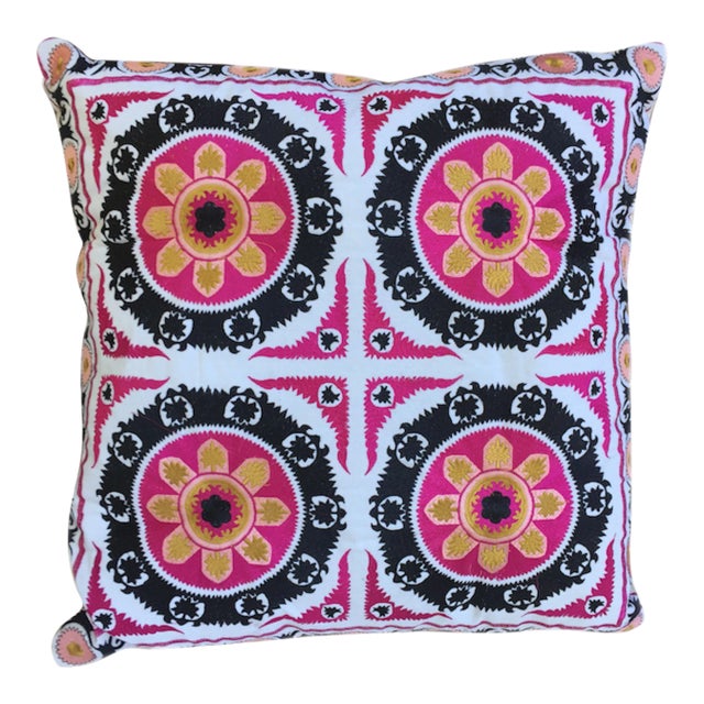 Swati Embroidered Suzani Pillow 24" X 24" For Sale