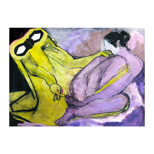 "Relationship of Lime and Lavender Couple" Large Expressionist Figurative Contemporary Painting on Paper