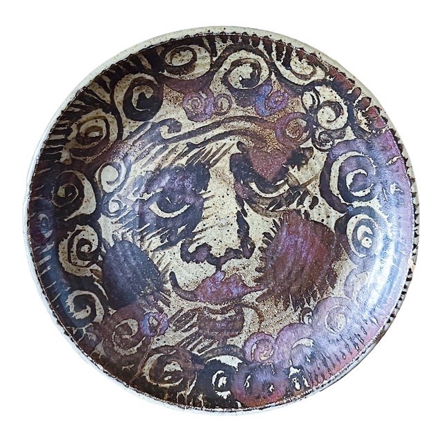 Antique Art Nouveau Ceramic Charger Plate Bowl With Glazed Portrait Face For Sale