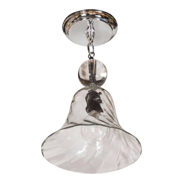 Handblown Smoke Tinted Murano Glass Pendant with Crystal Ball Embellishment For Sale