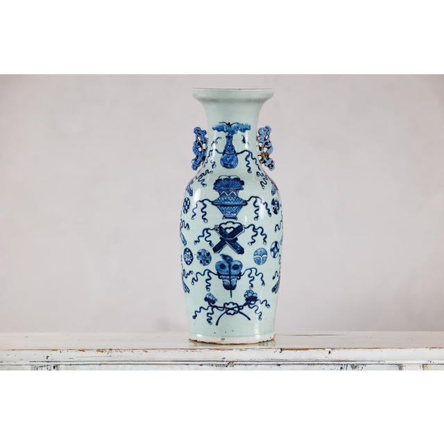 Blue and White Chinese Altar Vase with Light Celadon Tint For Sale - Image 12 of 18