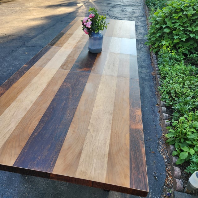 Brown Milo Baughman Mixed Wood Dinning Table For Sale - Image 8 of 12