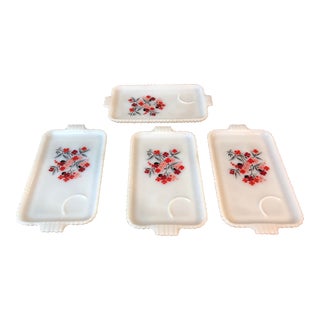 1960s Anchor Hocking Primrose Milk Glass Snack Trays- Set of 4 For Sale