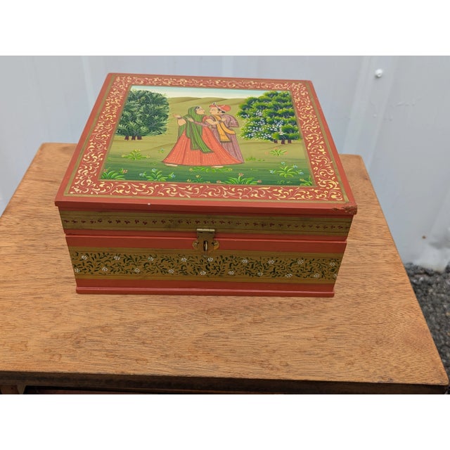 Vintage Box / Jewelry Box Hand Painted Wooden Box Beautiful Decorative Art Work For Sale - Image 4 of 6