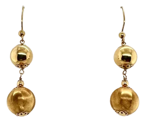 Vintage 14k Gold Articulated Double Ball Drop Pierced Earrings, A Pair