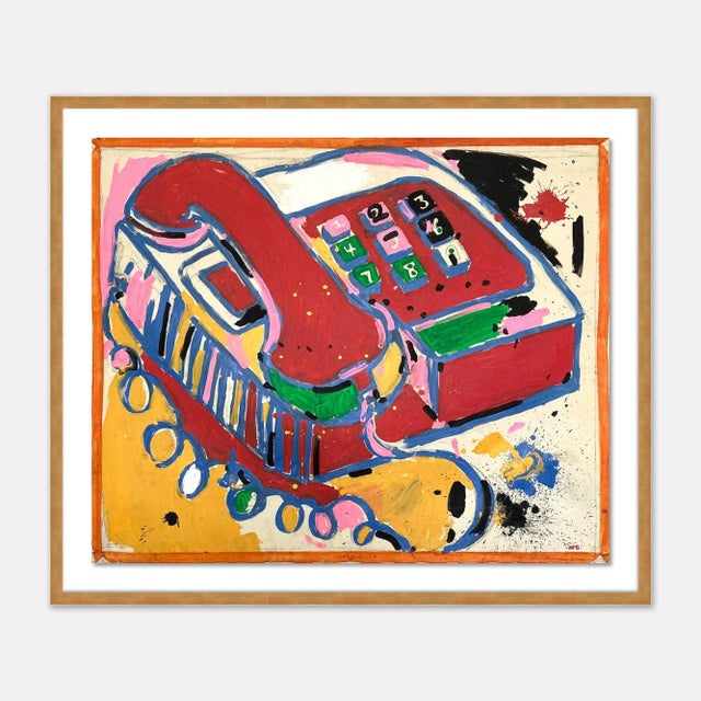 Contemporary Telephone by Jelly Chen in Gold Framed Paper, Large Art Print For Sale - Image 3 of 3