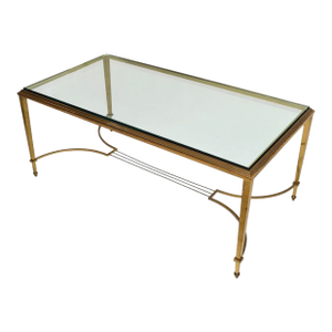 1940 French Attributed to Maison Jansen Solid Patinated Bronze Glass Neoclassical Coffee Table