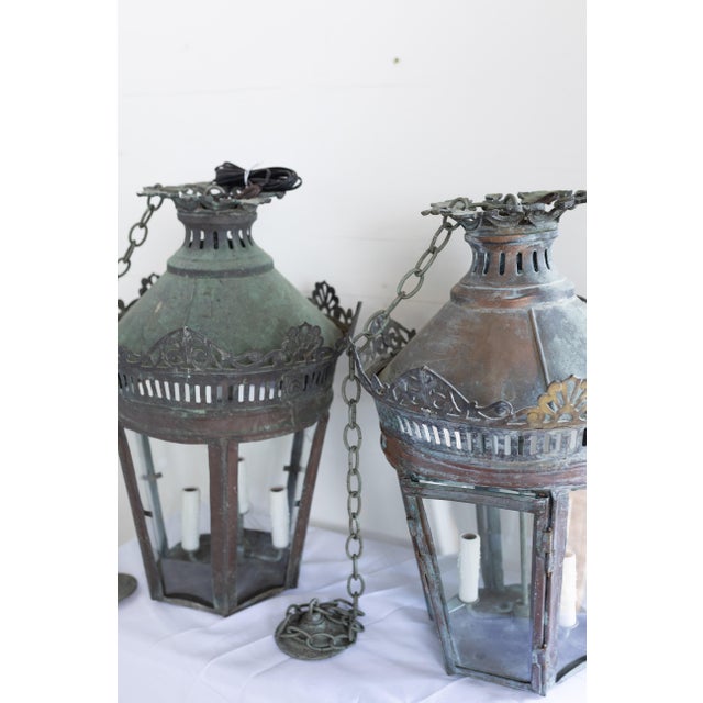 19th Century French Copper Lanterns Newly Wired - a Pair For Sale - Image 10 of 17