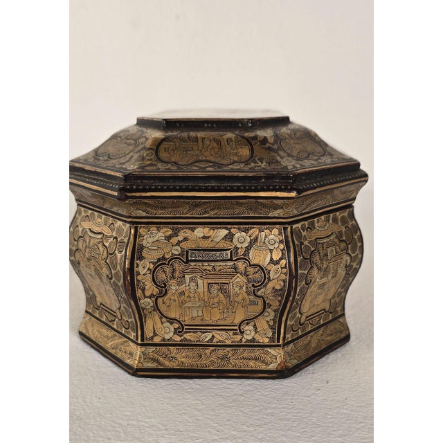 19th Century Chinese Lacquered & Gilt Tea Caddy For Sale - Image 12 of 12