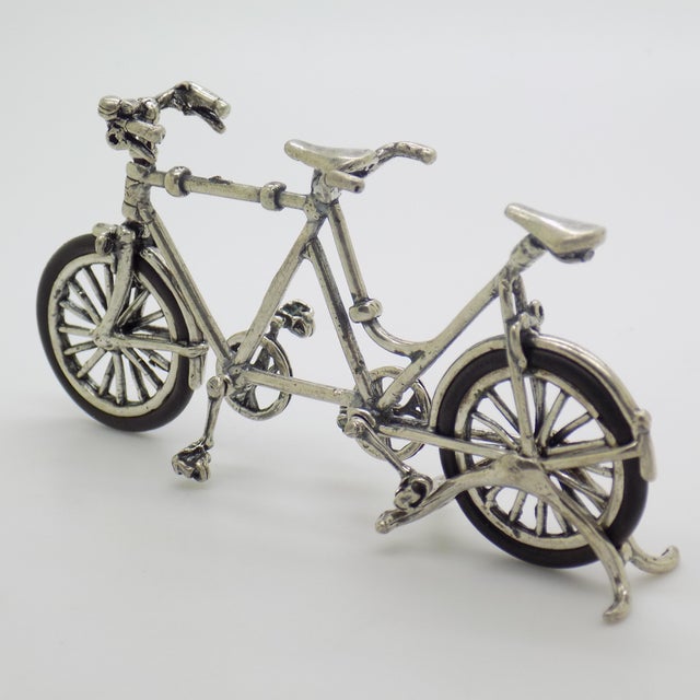 Large Vintage Italian Silver 800 Tandem Bicycle Figurine, 1970s For Sale - Image 3 of 14