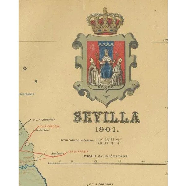 Map of Sevilla Province, 1901, Paper For Sale - Image 4 of 6