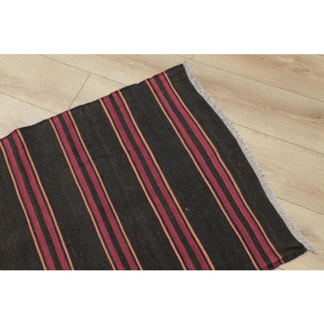 1980s Tribal Black Striped Kilim Small Rug For Sale - Image 9 of 13