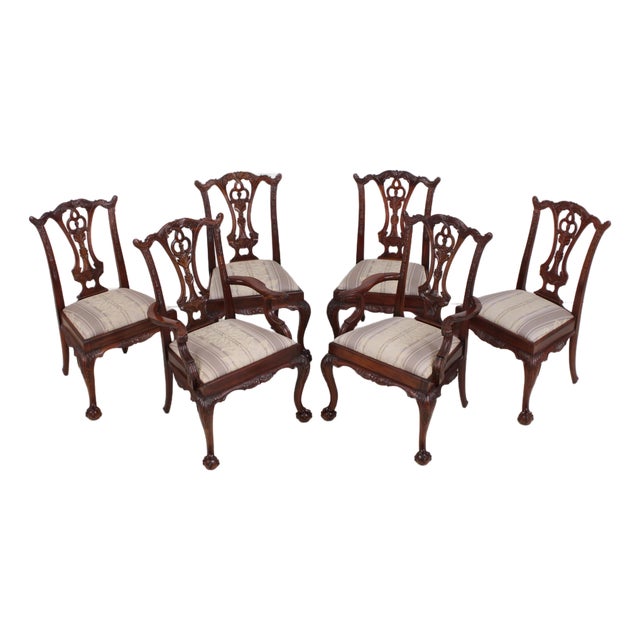 Set of 6 Maitland Smith Chippendale Mahogany Dining Room Chairs For Sale