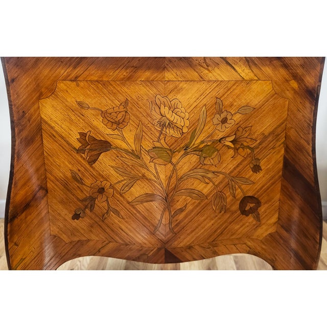 Antique French 19th C Louis XV Inlaid Tulipwood Poudre Vanity Lady Writing Desk For Sale - Image 9 of 18