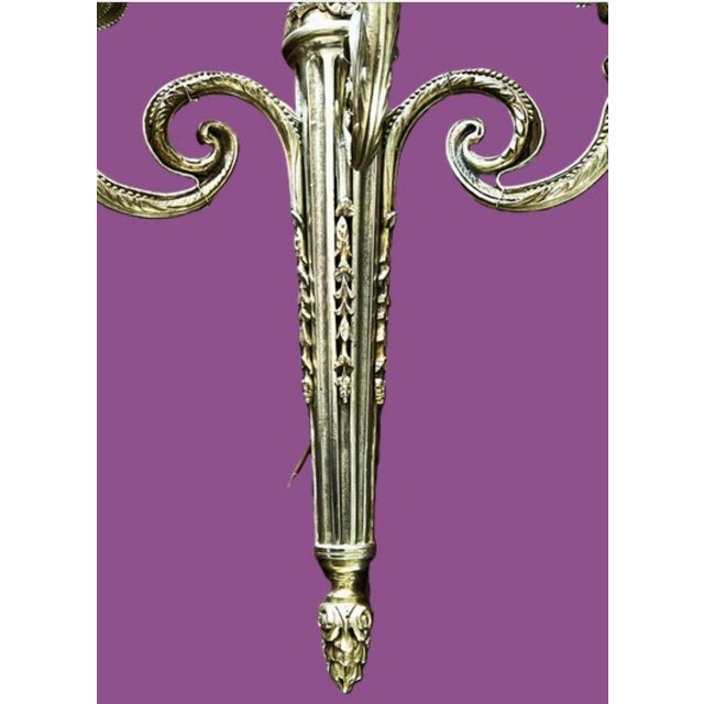 Large French Louis XVI Style Bronze Three-Arm Wall Sconces, 1950s, Set of 2 For Sale - Image 17 of 18