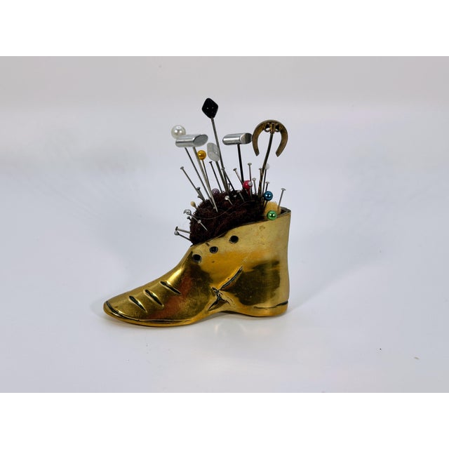 Antique Brass Boot Pincushion With Antique Pins For Sale In New York - Image 6 of 8