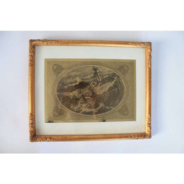 Vintage Nautical-Themed Gold Foil Ship Wall Hangings in Gilded Wood Frames S/3 For Sale - Image 4 of 14