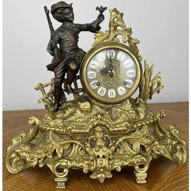 Vintage Style Brass Figurine Mantel Clock For Sale - Image 13 of 13