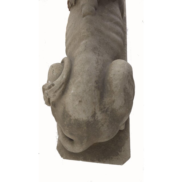 Large Pair Antique Sphinxes Sculptures Solid Marble on Wood Bases For Sale - Image 9 of 14