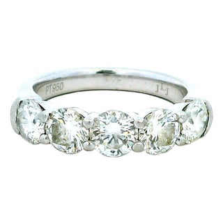 JLJ Five-Stone 2.00 Carat Diamond Platinum Band Ring, Size 6.5 For Sale