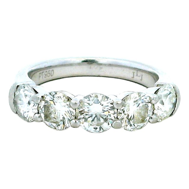 JLJ Five-Stone 2.00 Carat Diamond Platinum Band Ring, Size 6.5 For Sale