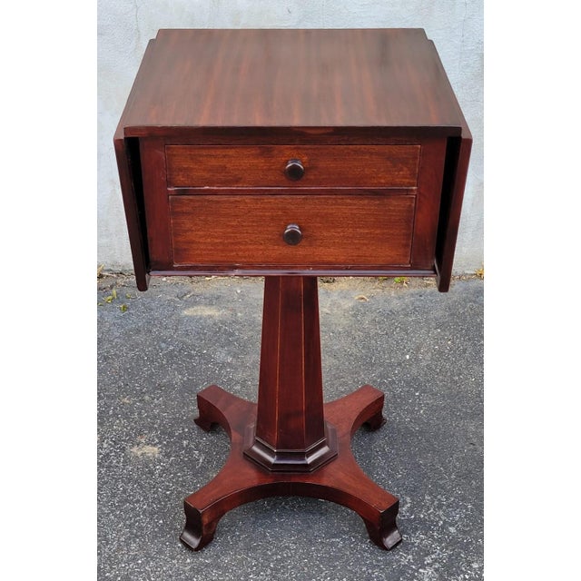 Traditional 1940s Mahogany Empire Drop Leaf End Table With Two Drawers For Sale - Image 3 of 10