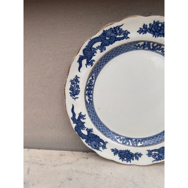 Japanese English Blue & White Dragon Plate Circa 1920 For Sale - Image 3 of 4