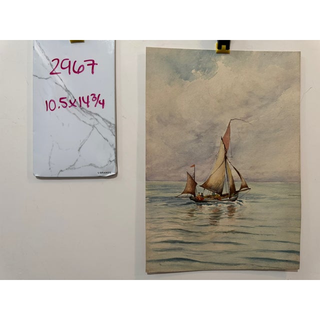Paint Early 20th Century Attributed to Frank Henry Mason British Marine Watercolor Sailing Boat at Sea For Sale - Image 7 of 7