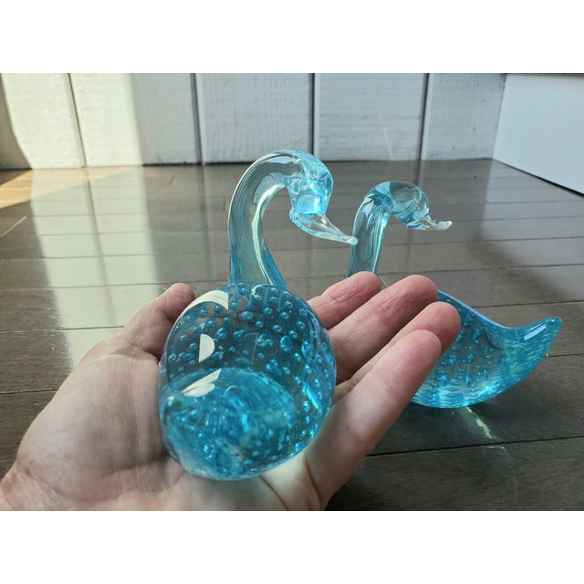 Mid-Century Modern Vintage Mouthblown Glass Swans - Pair For Sale - Image 3 of 5