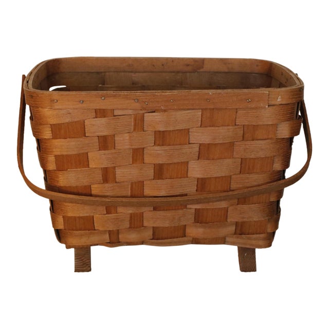 Antique White Oak Large Gathering Basket Handcrafted in Vermont by Basketville For Sale