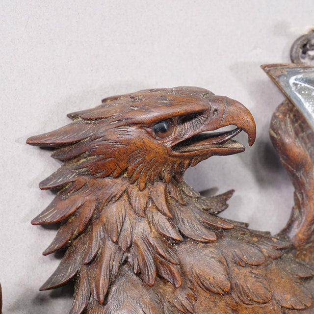 Late 19th Century Antique Hand-Carved Wooden Eagle Mirror With Crescent Glass For Sale - Image 5 of 9