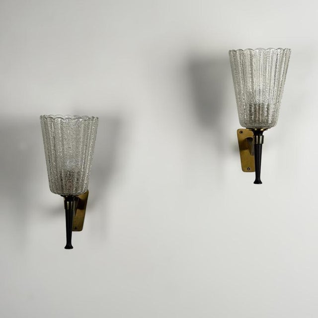 Black Large Murano Sconces attributed to Archimede for Seguso Vetri D Arte, 1940s, Set of 2 For Sale - Image 8 of 18