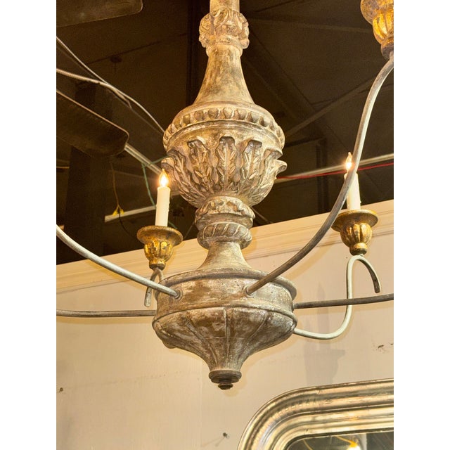 Mid 20th Century Italian Wood and Iron Silver Leaf Chandelier For Sale - Image 4 of 6