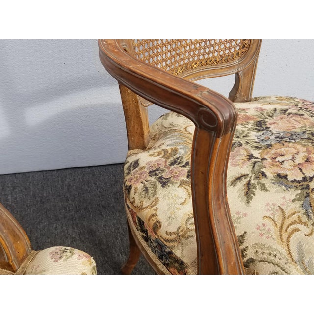 Vintage Mid Century French Provincial Country White Floral Cane Back Accent Chairs - a Pair For Sale - Image 9 of 13