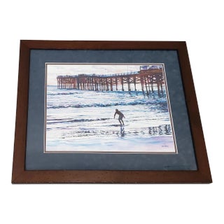 Roger Whitney (American, 20th C.) "California Beach Surf" Original Watercolor C.2006 For Sale