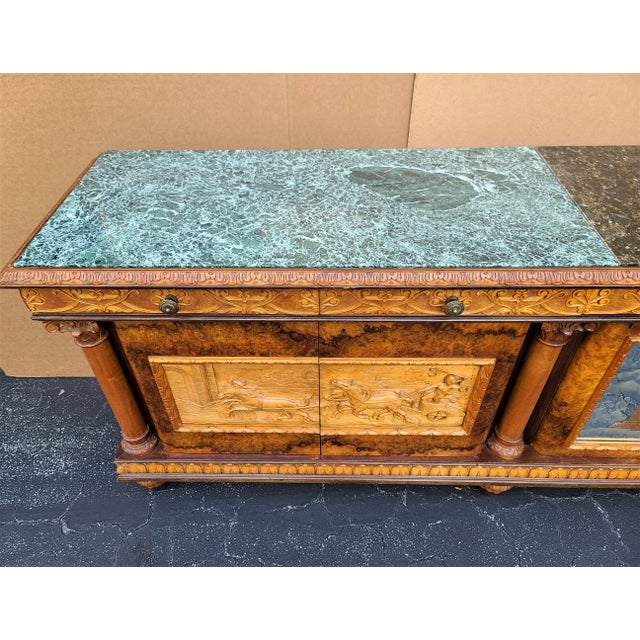 Early 20th Century Antique Hand Carved Walnut Italian Empire Credenza Bar Cabinet Sideboard 10 Foot For Sale - Image 5 of 13