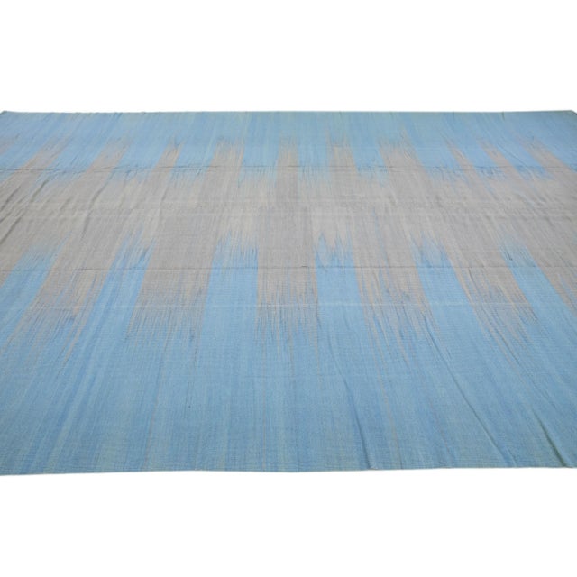 2010s 2010s Blue & Gray Modern Kilim Wool Rug Flatweave With Abstract Motif For Sale - Image 5 of 7