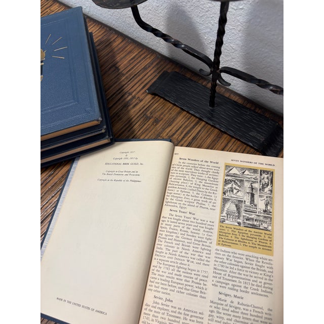 Vintage Monochromatic Silvery Blue/ Navy Encyclopedia Hardcover Stack - Set of 4 - Royal Octavo Format - Volumes 14-16 & 18 - Dark Academia Decor For Sale In Boise - Image 6 of 8