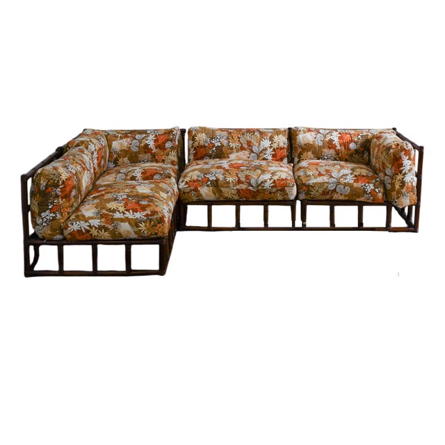 Bamboo Modular Sofa with Wooden Shelves, 1970s For Sale