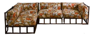 Bamboo Modular Sofa with Wooden Shelves, 1970s
