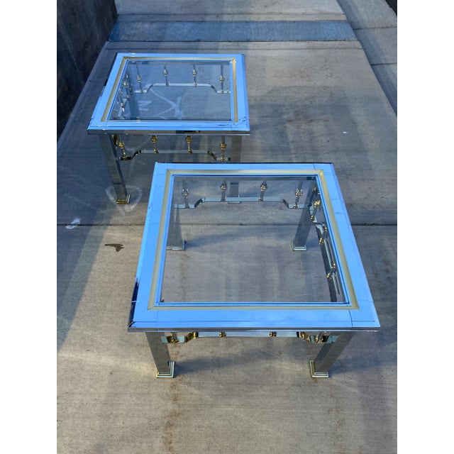 Modern Chrome & Glass End Tables in the style of Mastercraft - a Pair For Sale - Image 12 of 13