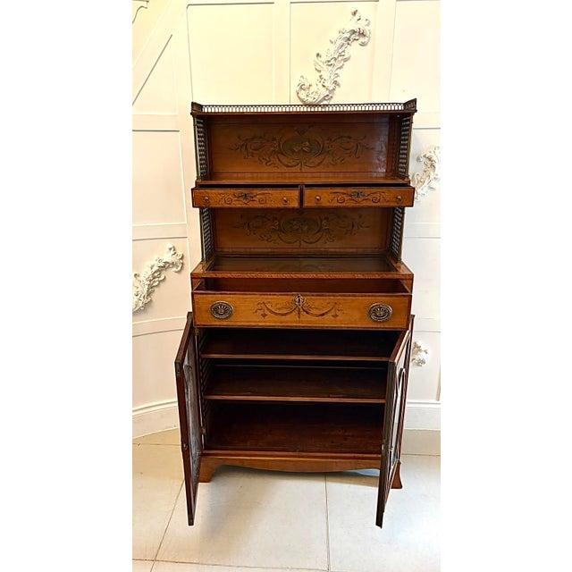 Brown Antique Georgian Sheraton Satinwood Marquetry Inlaid Display Cabinet, 1800 For Sale - Image 8 of 18