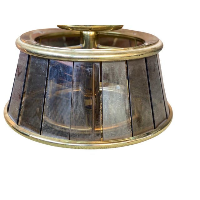 Vintage MCM Forecast Lighting Nautical Light Chandelier Brass Tinted Glass 12” tall 18” diameter at the bottom 14”...