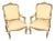 19th C Pair French Louis XV Yellow Carved Giltwood Armchairs For Sale
